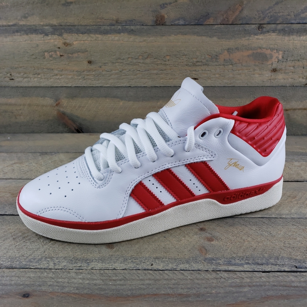 adidas Tyshawn Men's Leather Skate Casual Shoes White Red - Picture 3 of 11